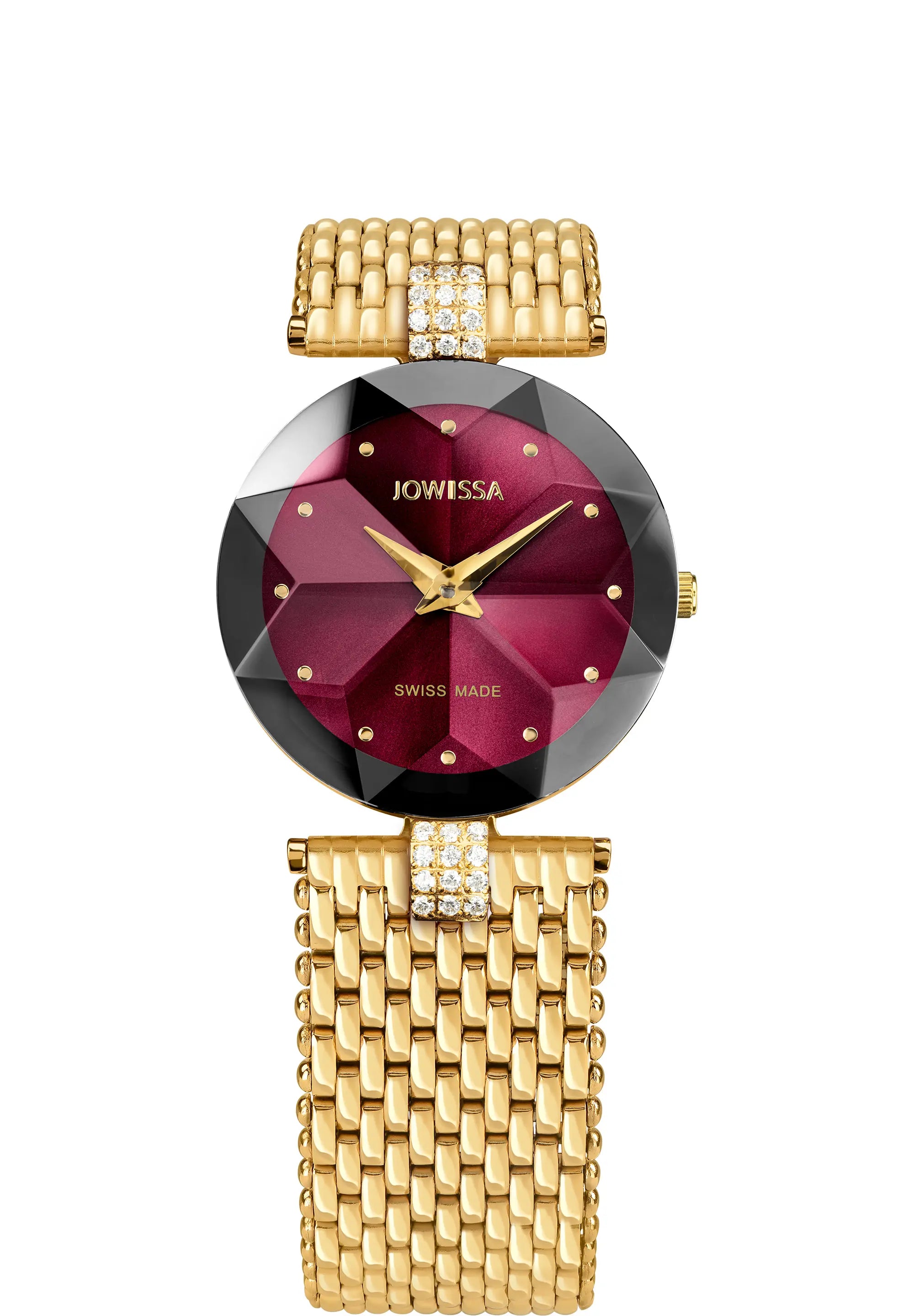 Swiss red watch for women with gold strap and red dial - all swiss made