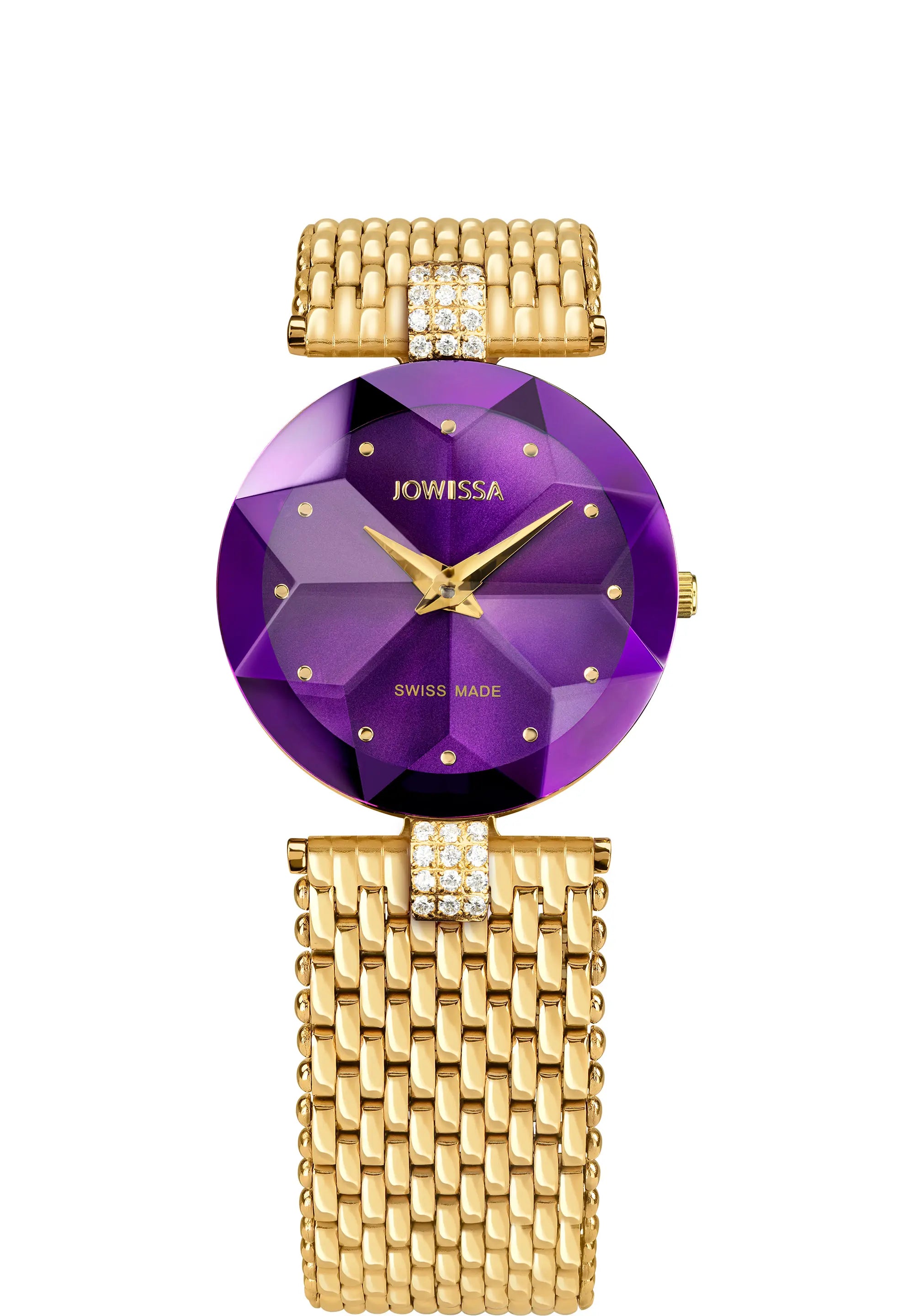 Swiss purple watch for women with gold strap and purple dial - all swiss made