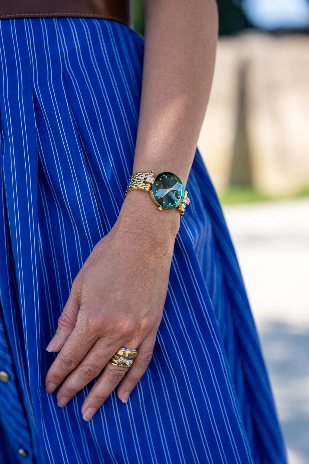 Swiss gold watch for women with gold strap and green dial - all swiss made watch for ladies