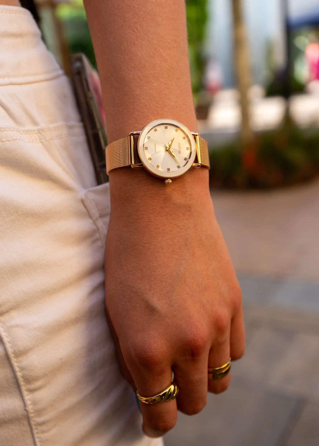 Gold Swiss watch for women - with gold strap and white dial - all swiss made watch ladies