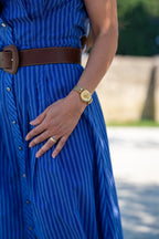 Swiss facet brilliant gold watch for women with gold strap and gold dial - all swiss made