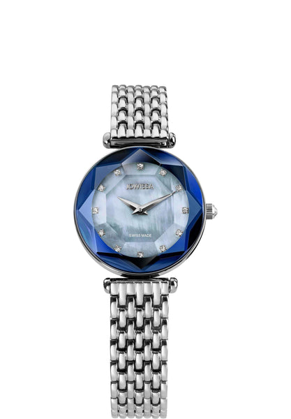 Crystal Radiance Blue Face Ladies' Timepiece with Silver Milanese