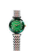 Swiss womens watch with gold and silver strap and green dial - all swiss made watch for ladies