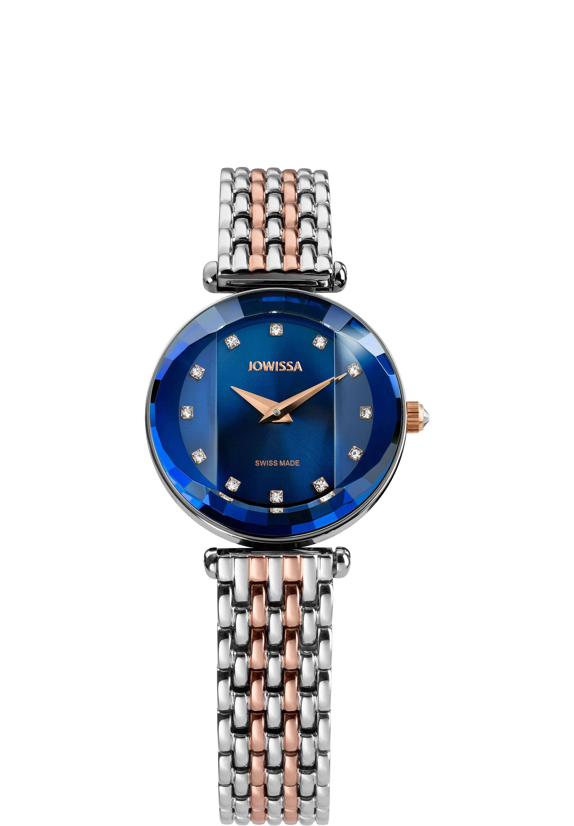 Swiss ladies watch with gold and silver strap and blue dial - all swiss made watch for ladies 