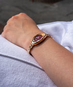 Swiss gold small watch for women - with gold strap and red dial - all swiss made watch for ladies