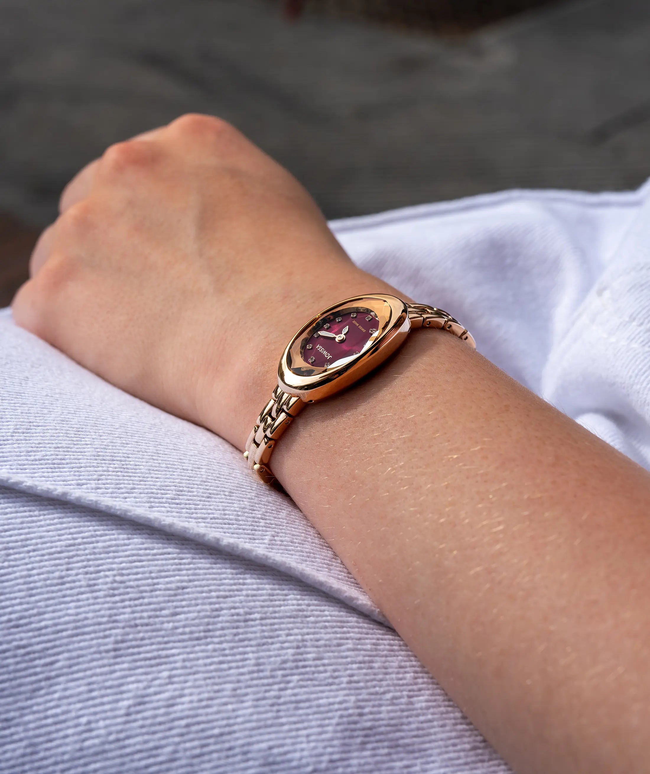 Swiss gold small watch for women - with gold strap and red dial - all swiss made watch for ladies