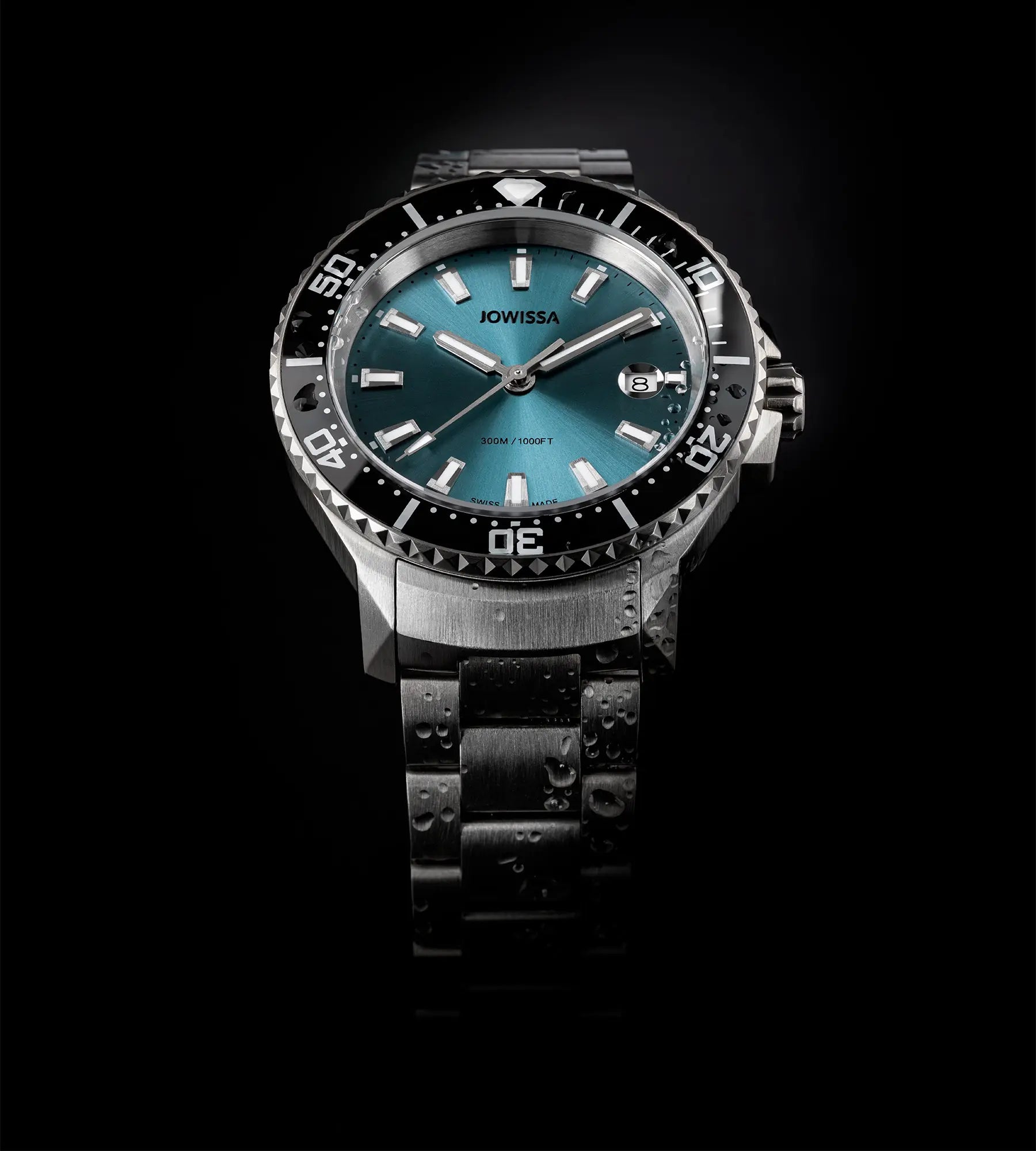 300m / 1000ft Swiss Diver Watch with EOL indicator, toolless shorting with caribbean blue sunray dial and BWG9 luminous Index. Crisp clicking Sapphire Bezel. Strictly limited edition 111 pieces. All Swiss Made - Seamon Collection by Jowissa