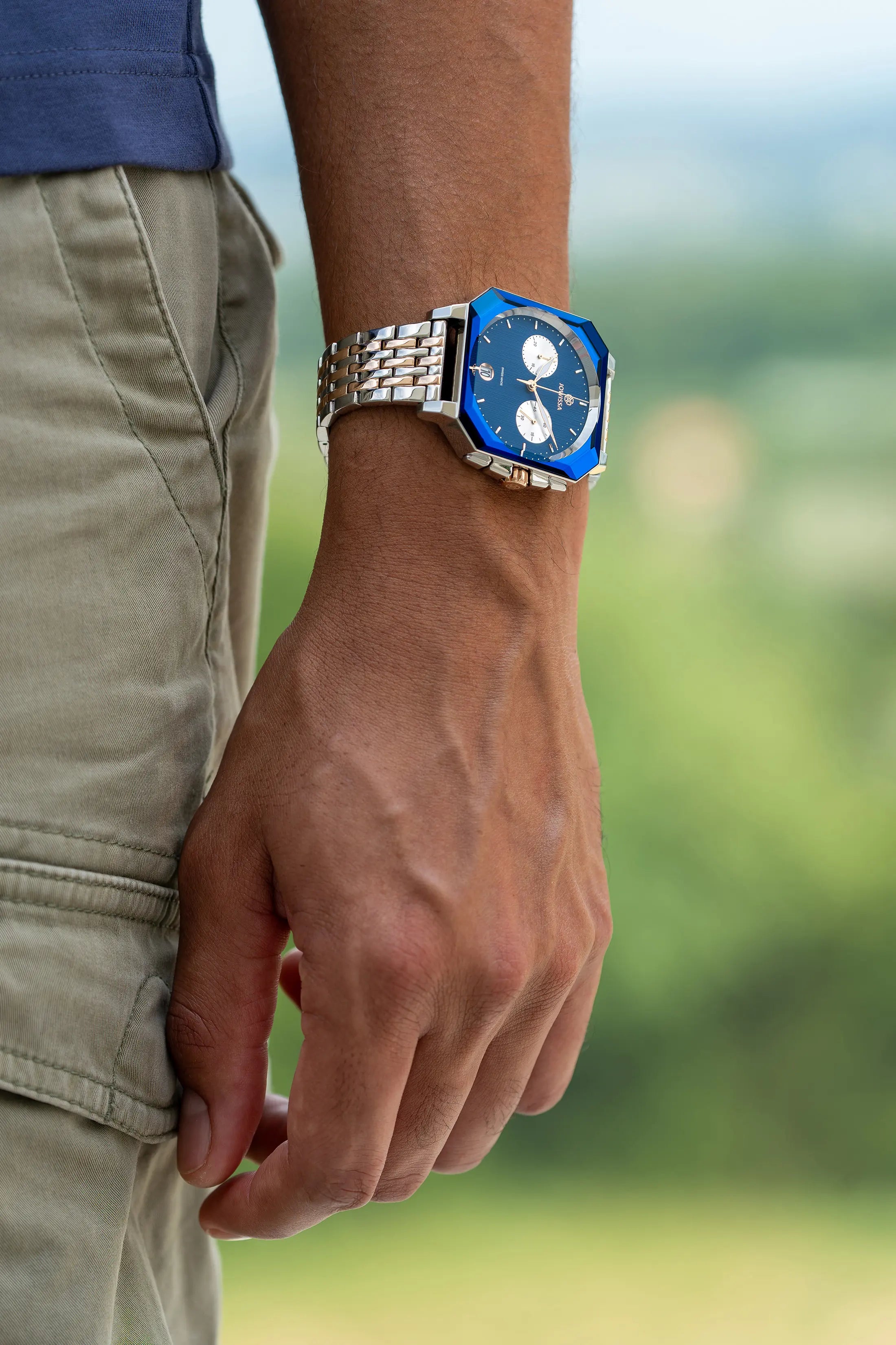 Octa 6 blue watch for men - with silver strap and blue dial - all swiss made watch for men