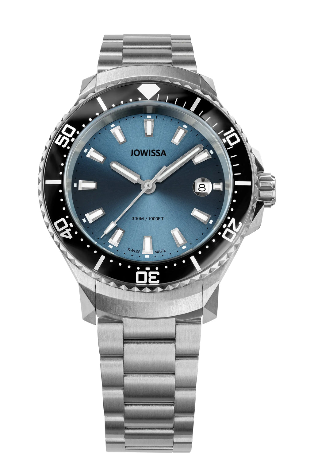 Swiss blue watch for men - with silver strap and with blue and black dial - all swiss made watch for men