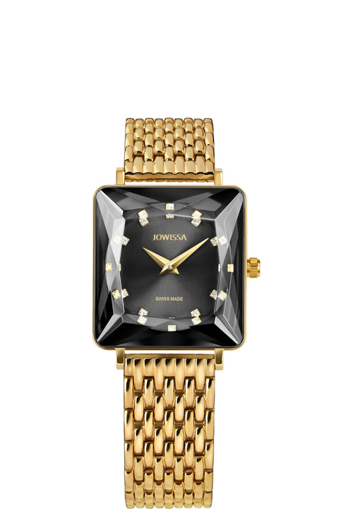 Swiss gold watch for women - with gold strap and black dial - all swiss made