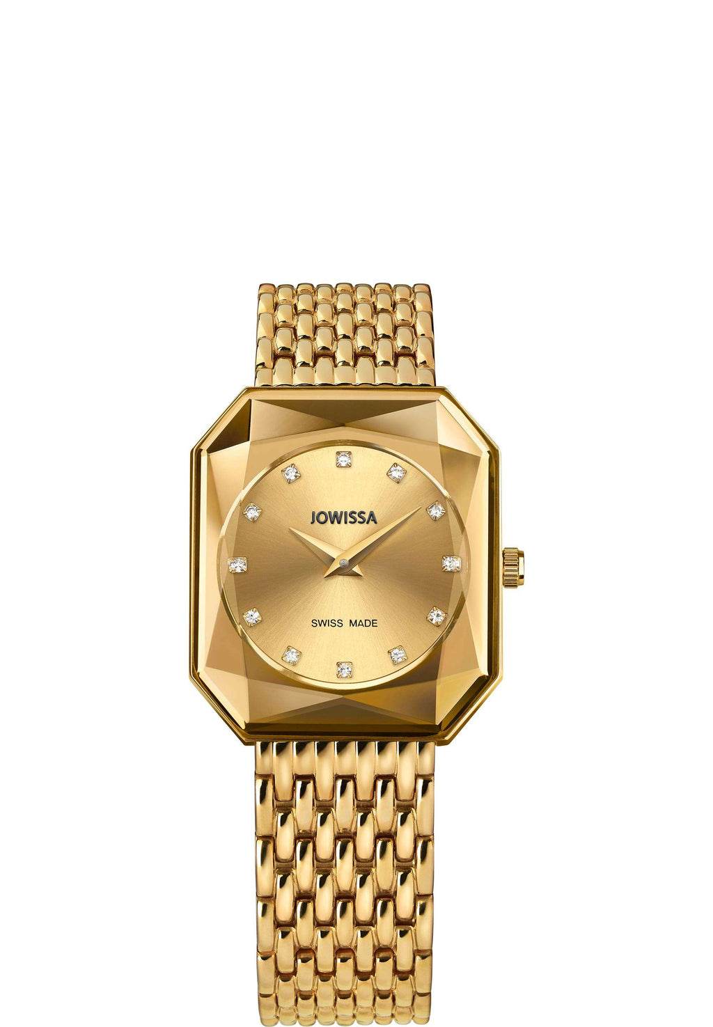 Swiss J8.079.M jowissa watch for ladies - with gold strap and faceted glass - all swiss made for women