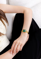 Nice trendy green gold ladies watch with luminous hands. Tiny jewelry like timepiece. All Swiss Made.