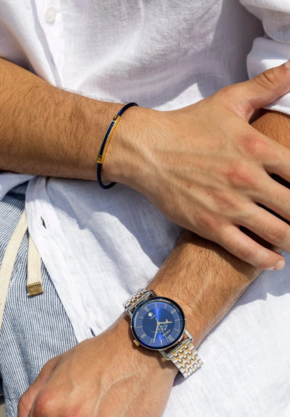 Jowissa Swiss Mens Watch with blue dial and stainless steel 20mm bracelet, All Swiss Made, Magno Collection

Jowissa LeWy Mens Jewelry Bracelet, blue cord with golden element.