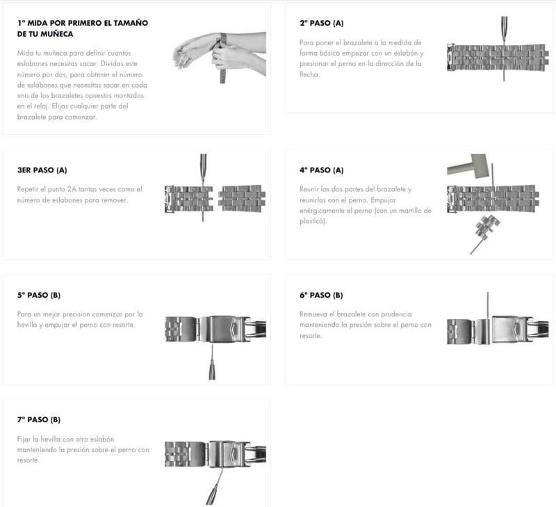 Poner a la medida el brazalete de acero inoxidable del reloj