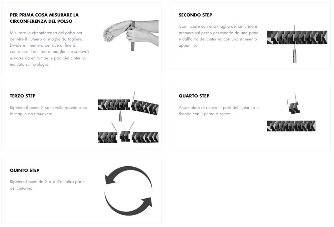 Regolazione dei cinturini di tungsteno e di ceramica con barretta a molla.