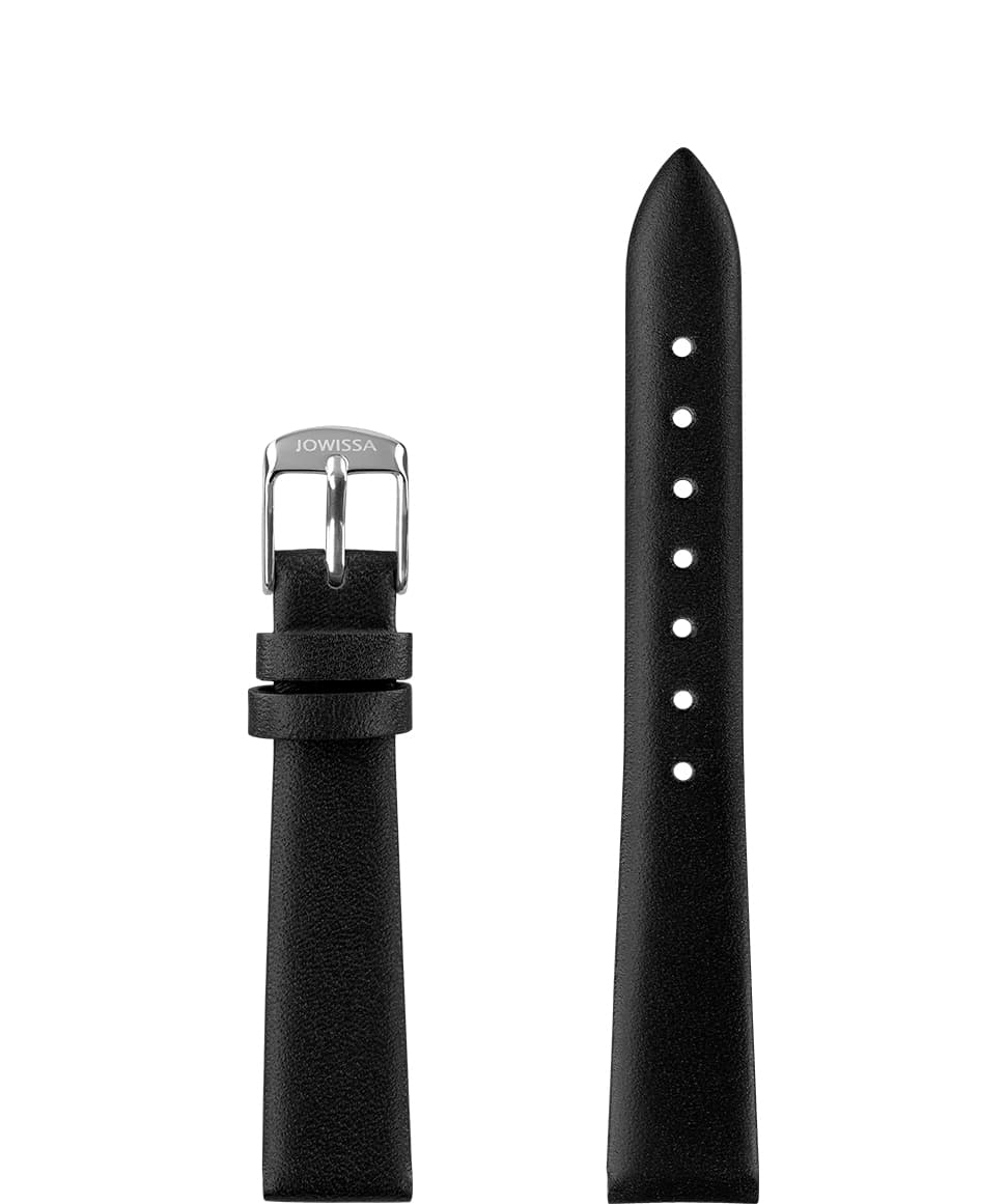 Vista frontal de la correa de reloj mate lisa negra de 15 mm E3.1446.M de Jowissa