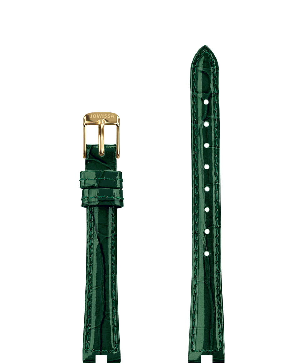 Front View of 12mm Green / Gold Glossy Croco Watch Strap E3.1495.S by Jowissa