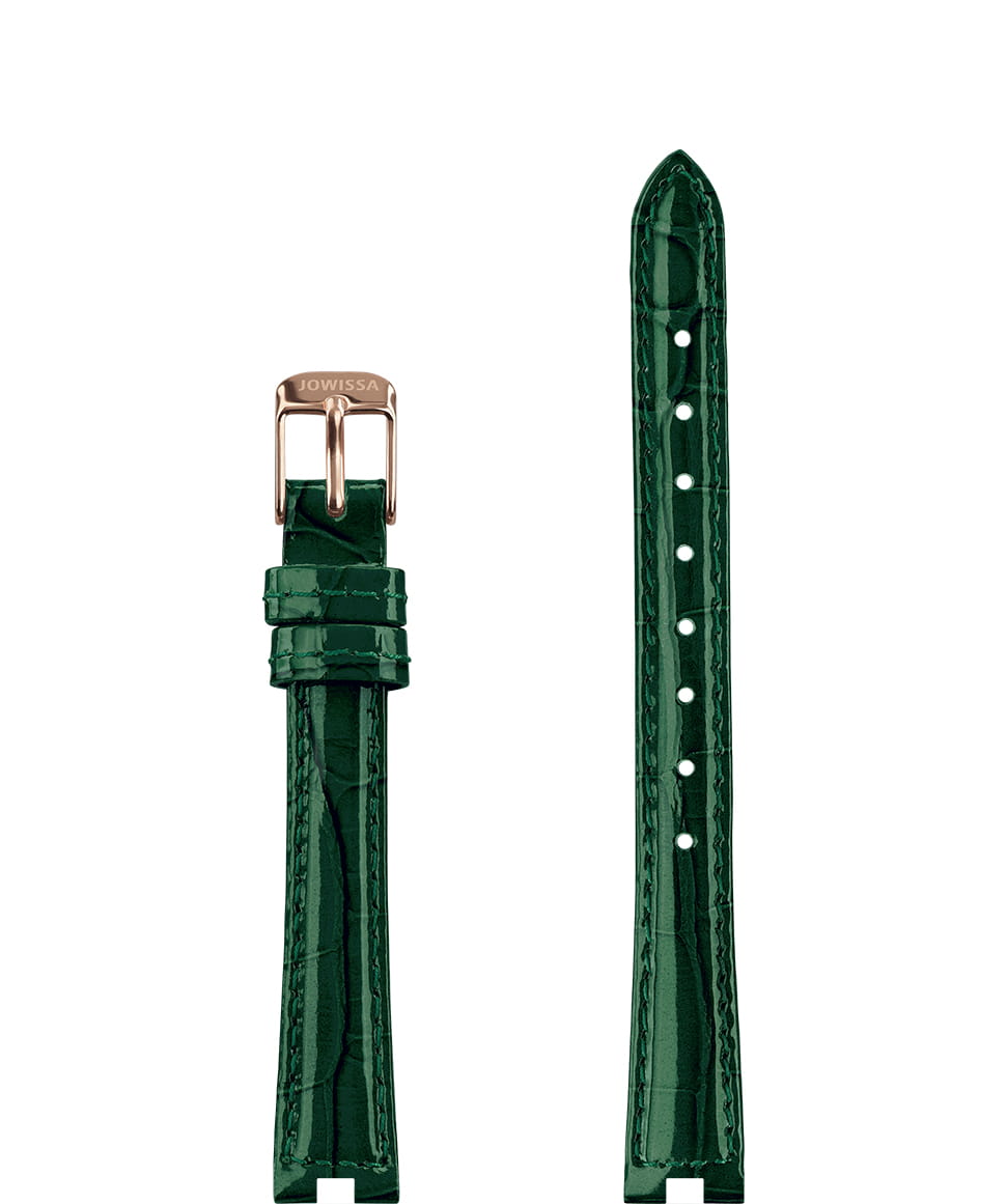 Front View of 12mm Green / Rose Gold Glossy Croco Watch Strap E3.1494.S by Jowissa