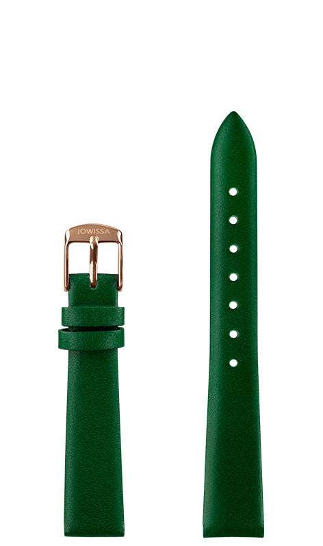 Front View of 15mm Green / Gold Plain Mat Watch Strap E3.1490.M by Jowissa