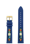 E3.1501.L Jowissa  18 mm, Watch Strap blue ethno, Genuine Leather Front View - Uhrenarmband, blau ethno, echtes Leder, Vorderseite - Bracelet de montre, ethno bleu, en cuir véritable, Vue de face - Watch Strap, etno blu, cuoio genuino, vista frontale - Mira la correa, etno azul, cuero auténtico, Vista de frente
