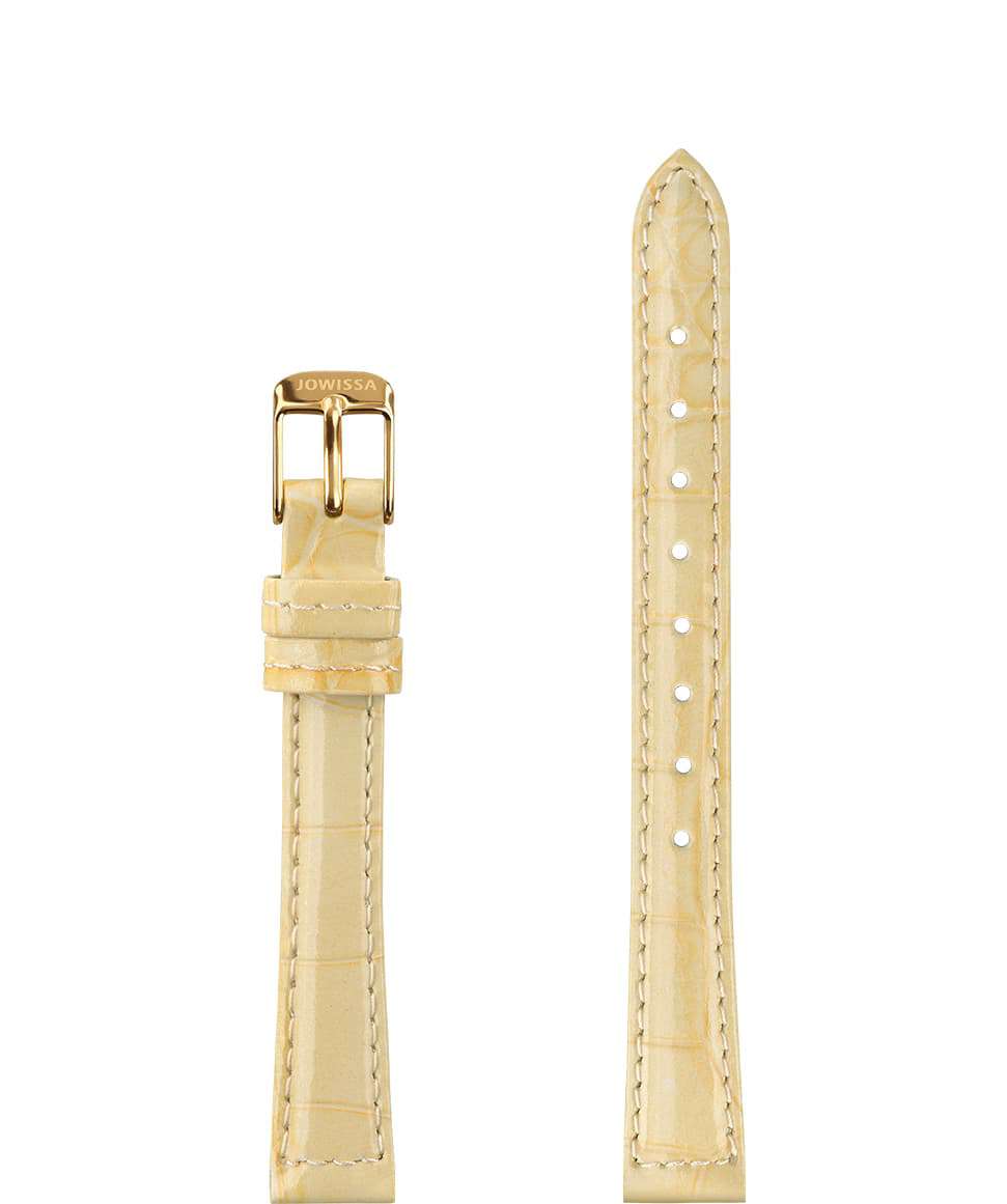 Front View of 12mm Brown / Gold Glossy Croco Watch Strap E3.1465.S by Jowissa