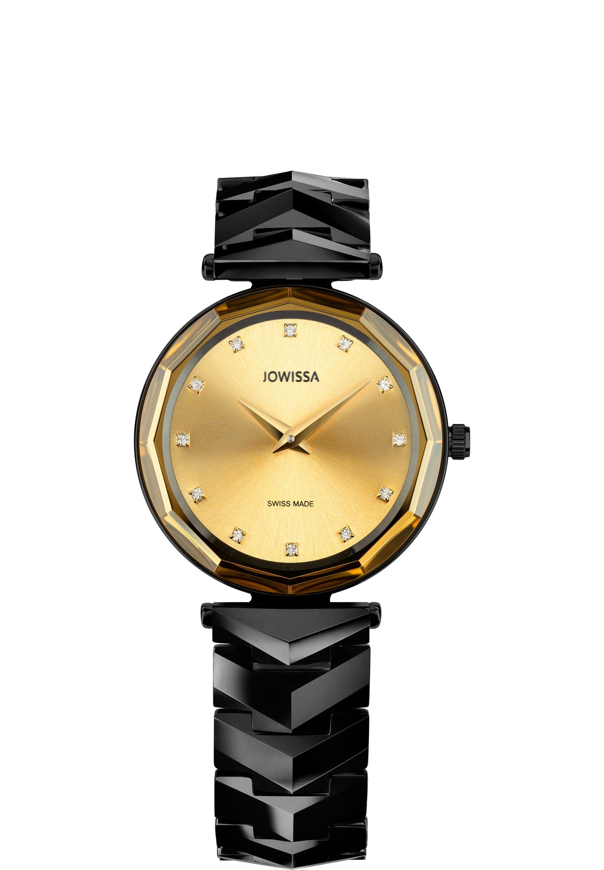 J1.296.M swiss black safira watch for women - with black strap and gold dial - all swiss made watch