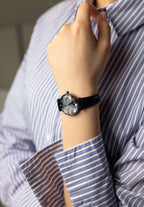 Black swiss watch unisex- all swiss made with black leather strap and black dial 