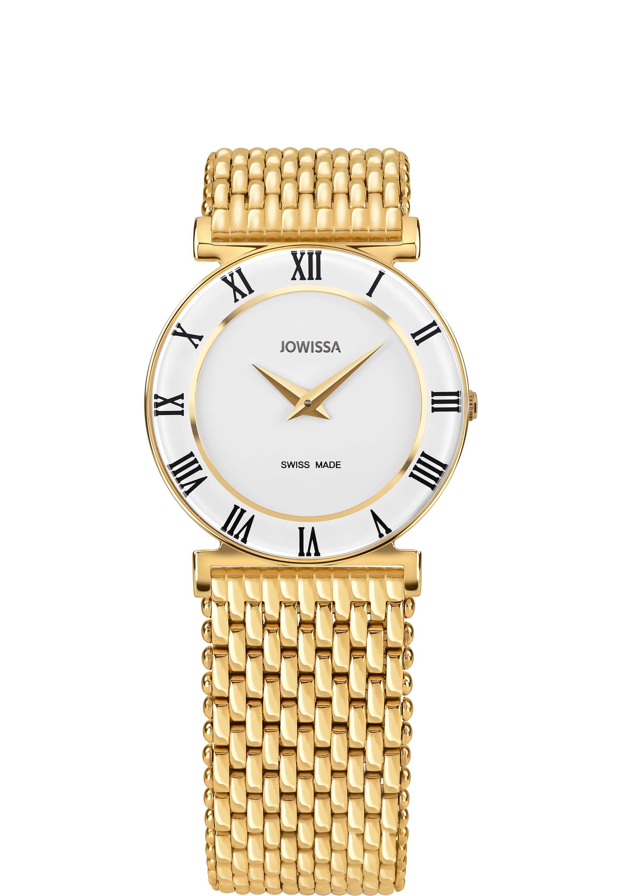 Swiss ladies watch with gold strap and white dial with gold details - all swiss made watch for women