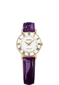 Swiss Roma watch for women - all swiss made watch with purple leather strap and white dial with gold details for ladies