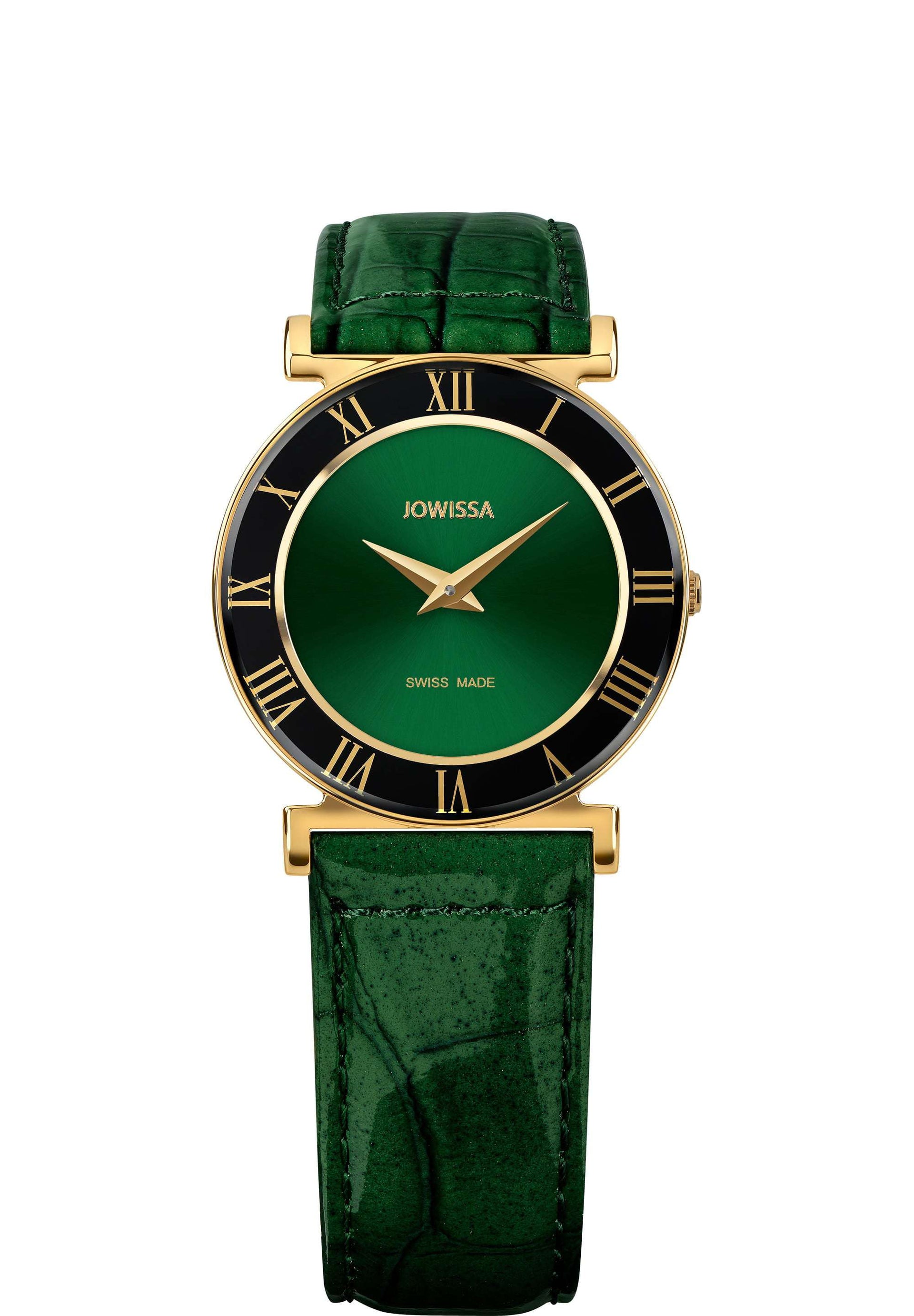 Womens Watch Swiss Made Green Leather Band Gold Case Green