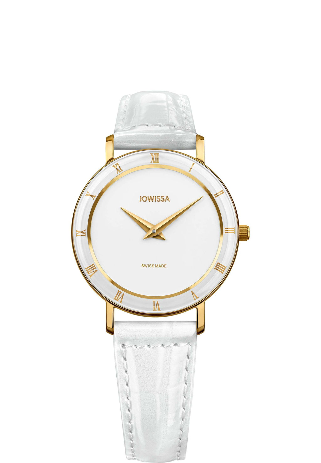 Roma swiss watch for ladies - made in switzerland watch with white leather strap and gold details