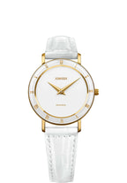 Roma swiss watch for ladies - made in switzerland watch with white leather strap and gold details