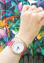 pink and white roma swiss ladies watch, fashion 