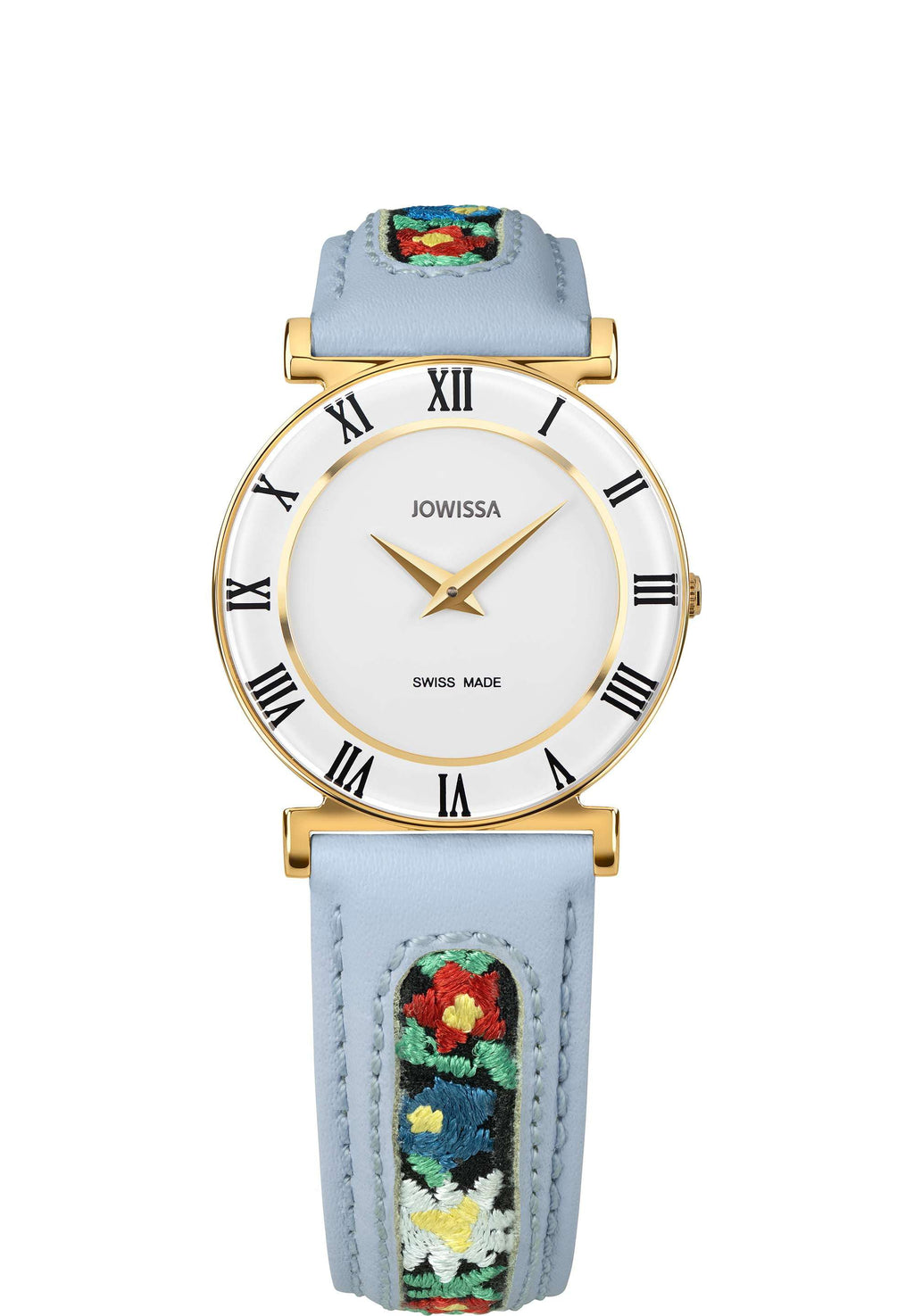 J2.340.M womens watch with light blue leather strap and white dial - all swiss made for ladies
