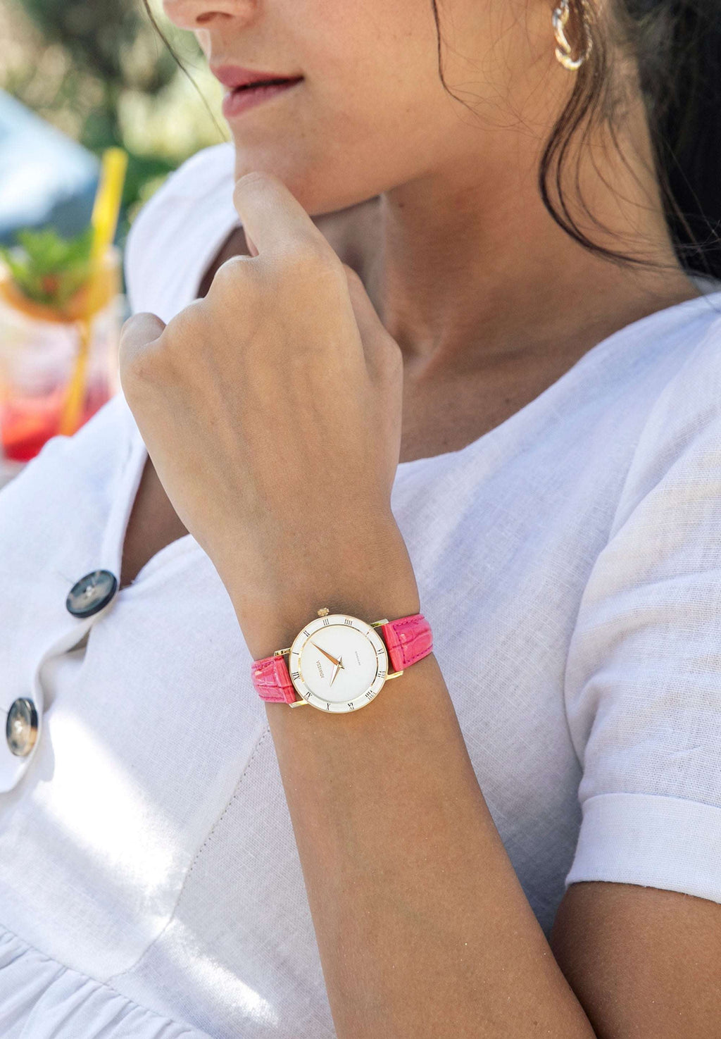 Jowissa roma colory swiss made ladies watch with a simple white-gold dial and pink strap