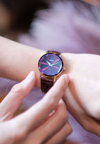 J2.293.M womens watch - purple watch with gold details roman numbers - leather strap purple - made in switzerland