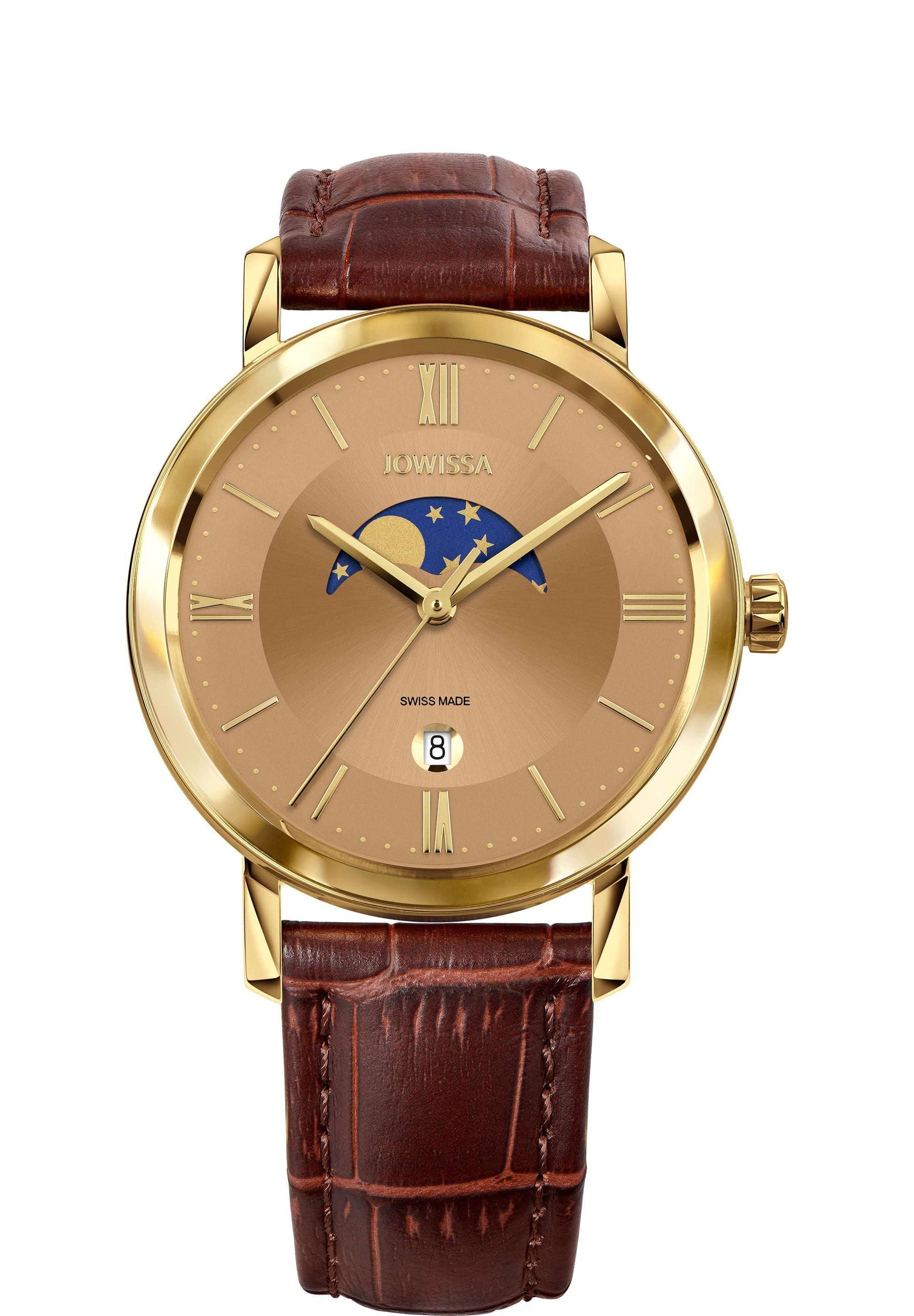 Gold Brown 40mm Swiss Moon Phase Watch Jowissa Magno