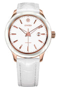 white watch made for ladies - with gold details - watch made in swiss - white leather strap