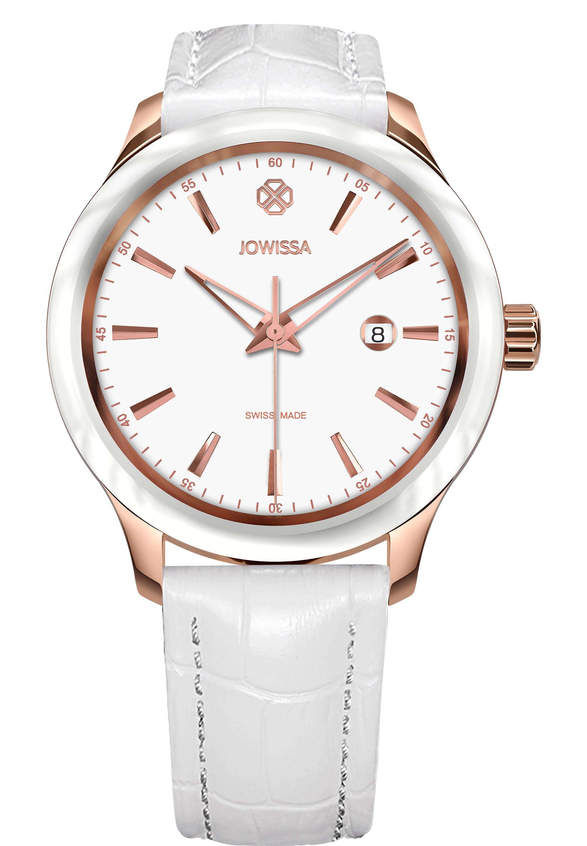 white watch made for ladies - with gold details - watch made in swiss - white leather strap