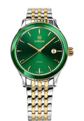 Mens watch - Virtuo J4.556.L - has an eye-catching green dial and matching bezel - It features a two-tone stainless steel bracelet for a classic look. The clear back allows you to see the intricate automatic movement inside, and it also includes a handy date function. A stylish and durable Swiss watch for everyday wear.