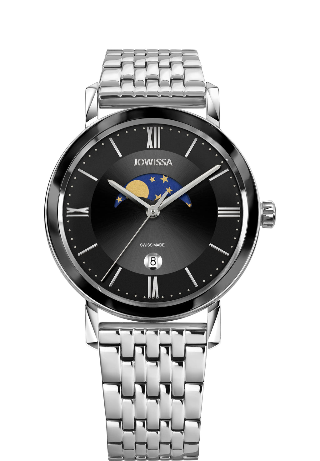 J4.580.L swiss black watch for men - with silver strap and black dial - all swiss made