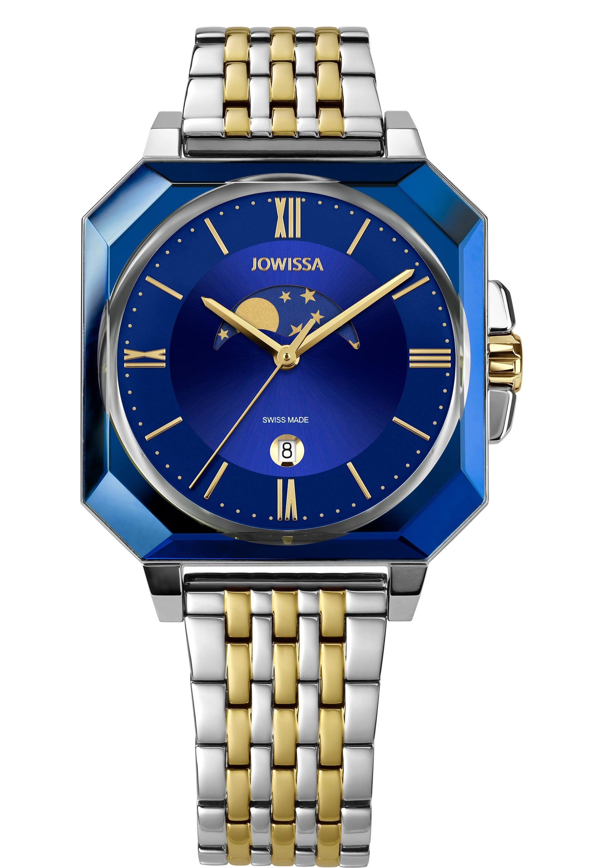 Blue 40mm Swiss Moon Phase Watch Jowissa Octa