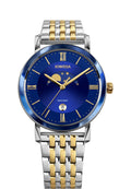 J4.587.L swiss gold and silver watch for men with gold and silver strap and blue dial with details of the moon and stars in the front - all swiss made