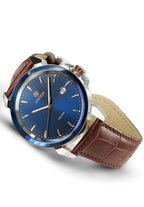 Swiss watch for men with brown leather strap and blue dial - made in switzerland