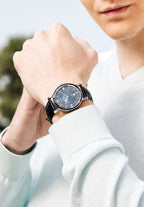 Moon phase display, waterproof and date display. The magno swiss made Jowissa watch with cool features. Black dial and leather strip