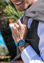 Moon phase display, waterproof and date display. The magno swiss made Jowissa watch with cool features. Black blue dial and leather strip