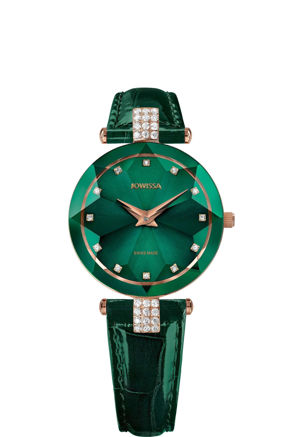 Montre femme verte - avec bracelet en cuir vert et détails dorés sur le devant - montre 100% suisse pour femme