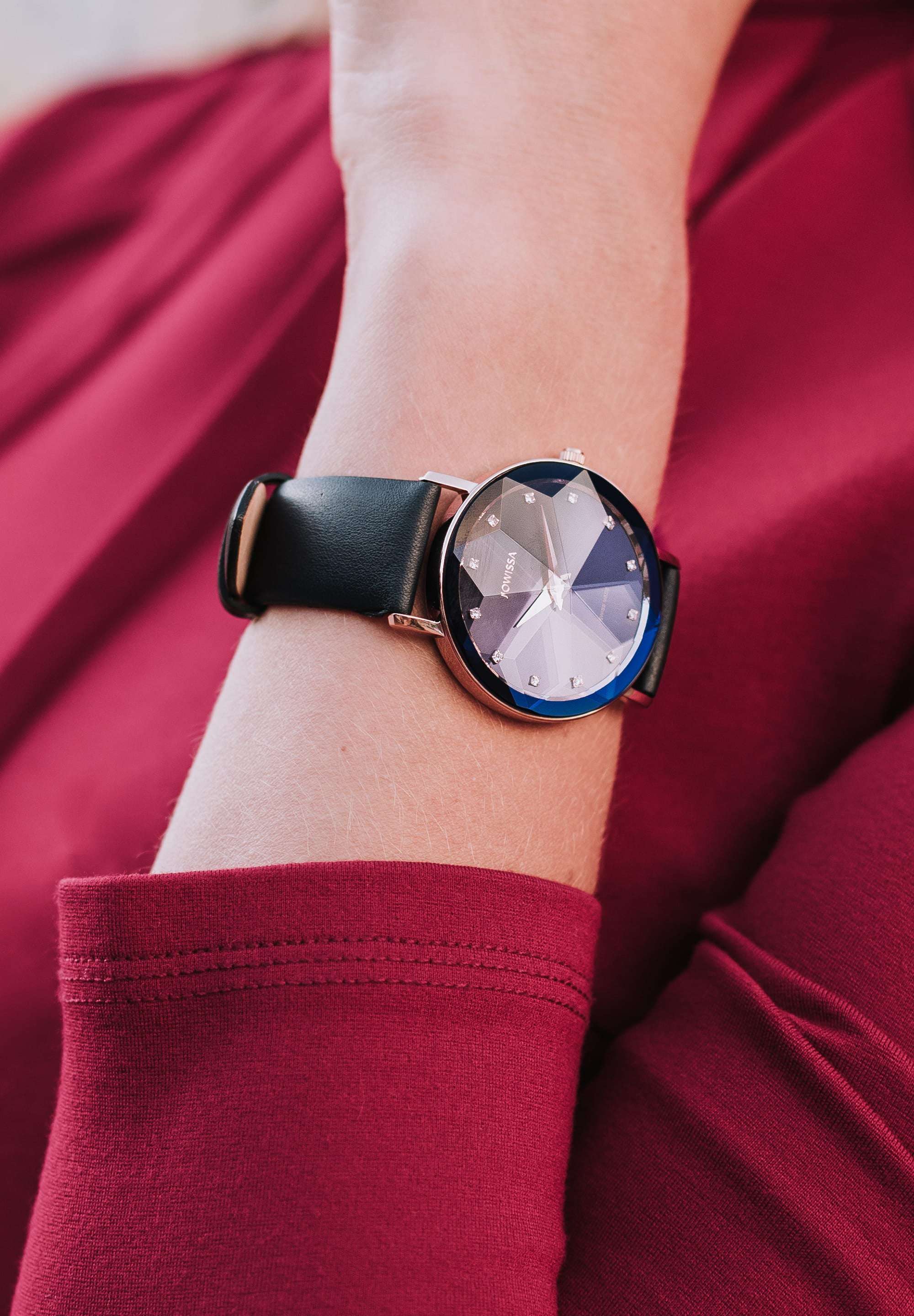 Blue swiss watch for ladies - with black strap and blue dial - all swiss made watch for women