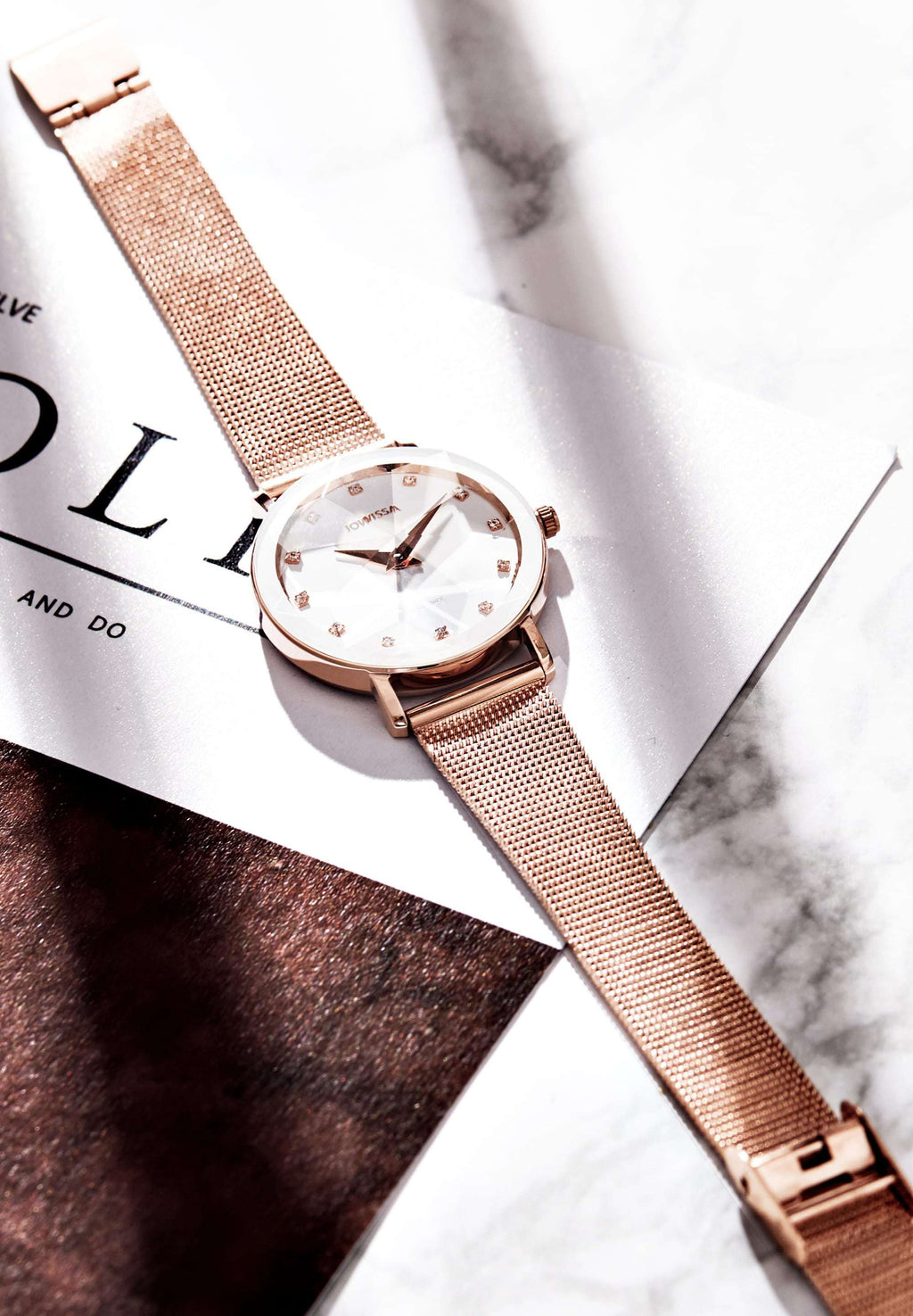 Swiss ladies watch - with gold strap and white dial - all swiss made watch for women