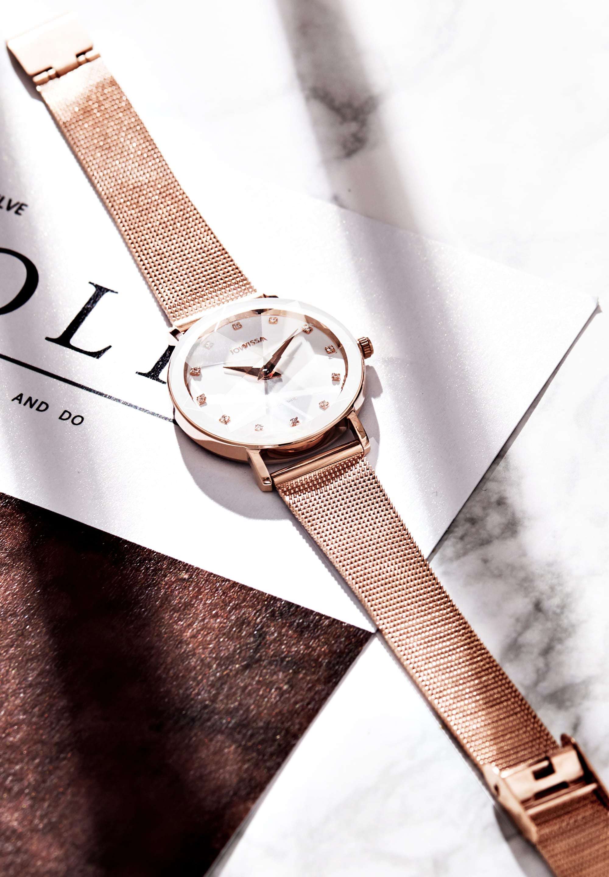 Swiss ladies watch - with gold strap and white dial - all swiss made watch for women